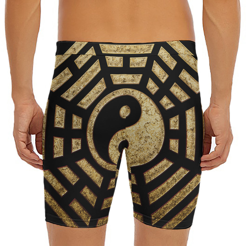 Gold Bagua Yin Yang Print Men's Long Boxer Briefs