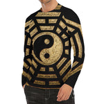 Gold Bagua Yin Yang Print Men's Long Sleeve Rash Guard