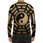 Gold Bagua Yin Yang Print Men's Long Sleeve Rash Guard