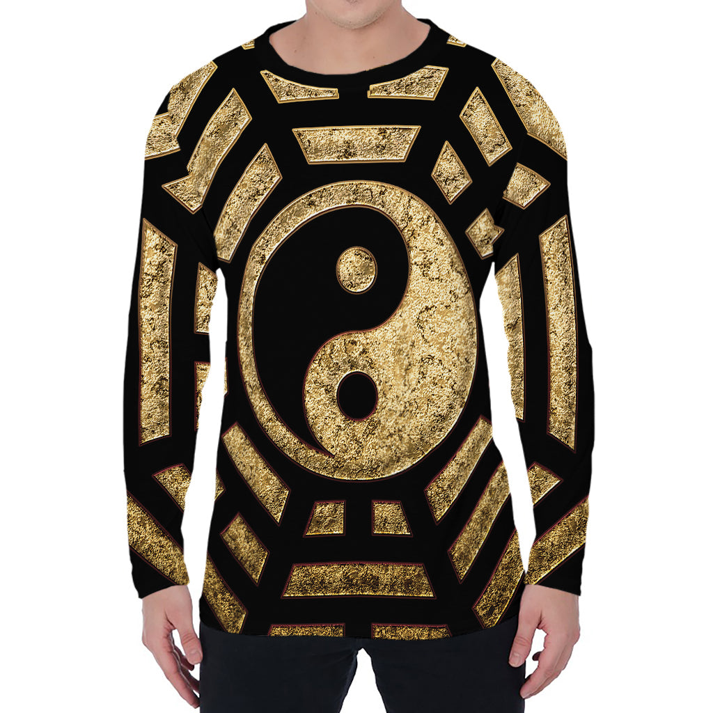 Gold Bagua Yin Yang Print Men's Long Sleeve T-Shirt