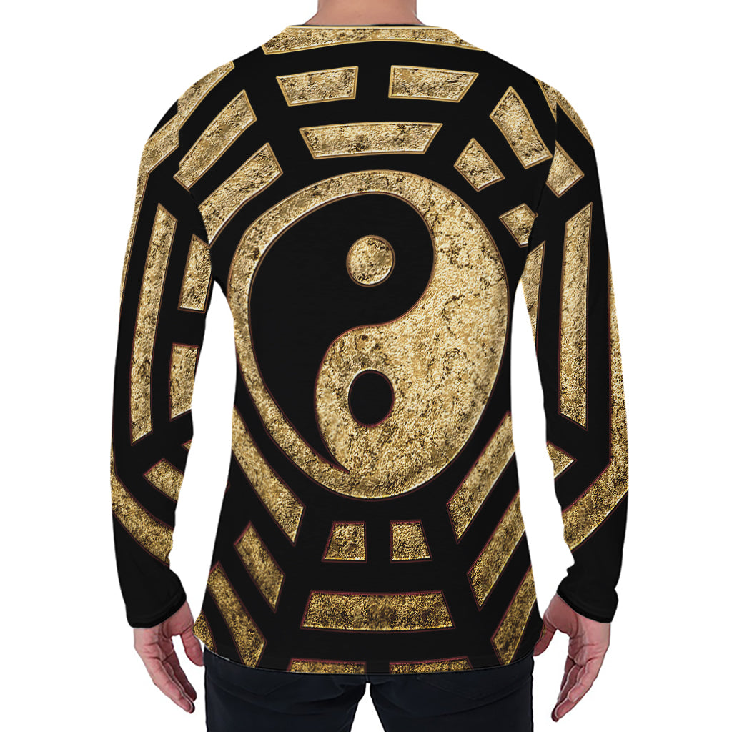 Gold Bagua Yin Yang Print Men's Long Sleeve T-Shirt
