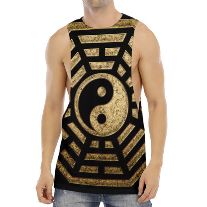 Gold Bagua Yin Yang Print Men's Muscle Tank Top