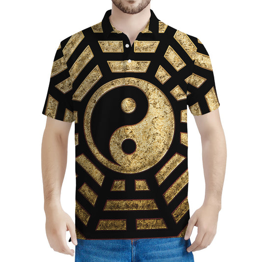 Gold Bagua Yin Yang Print Men's Polo Shirt