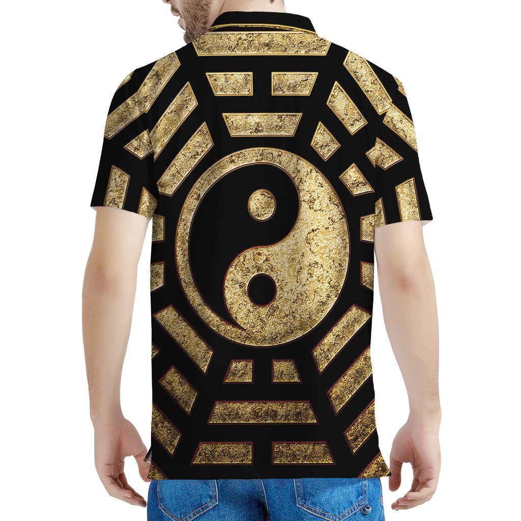 Gold Bagua Yin Yang Print Men's Polo Shirt