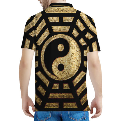 Gold Bagua Yin Yang Print Men's Polo Shirt