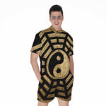 Gold Bagua Yin Yang Print Men's Rompers