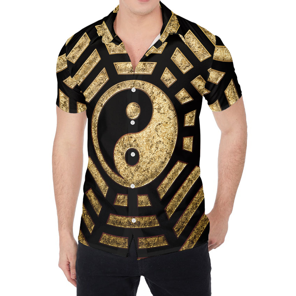 Gold Bagua Yin Yang Print Men's Shirt