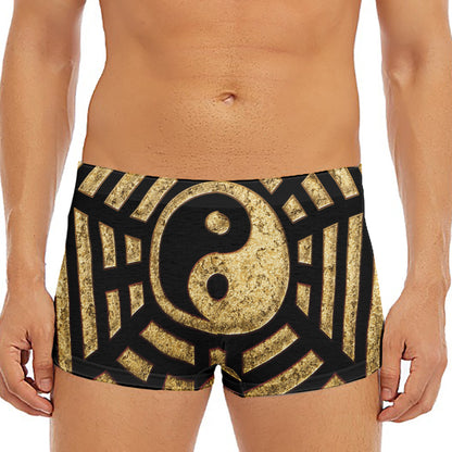 Gold Bagua Yin Yang Print Men's Short Boxer Briefs