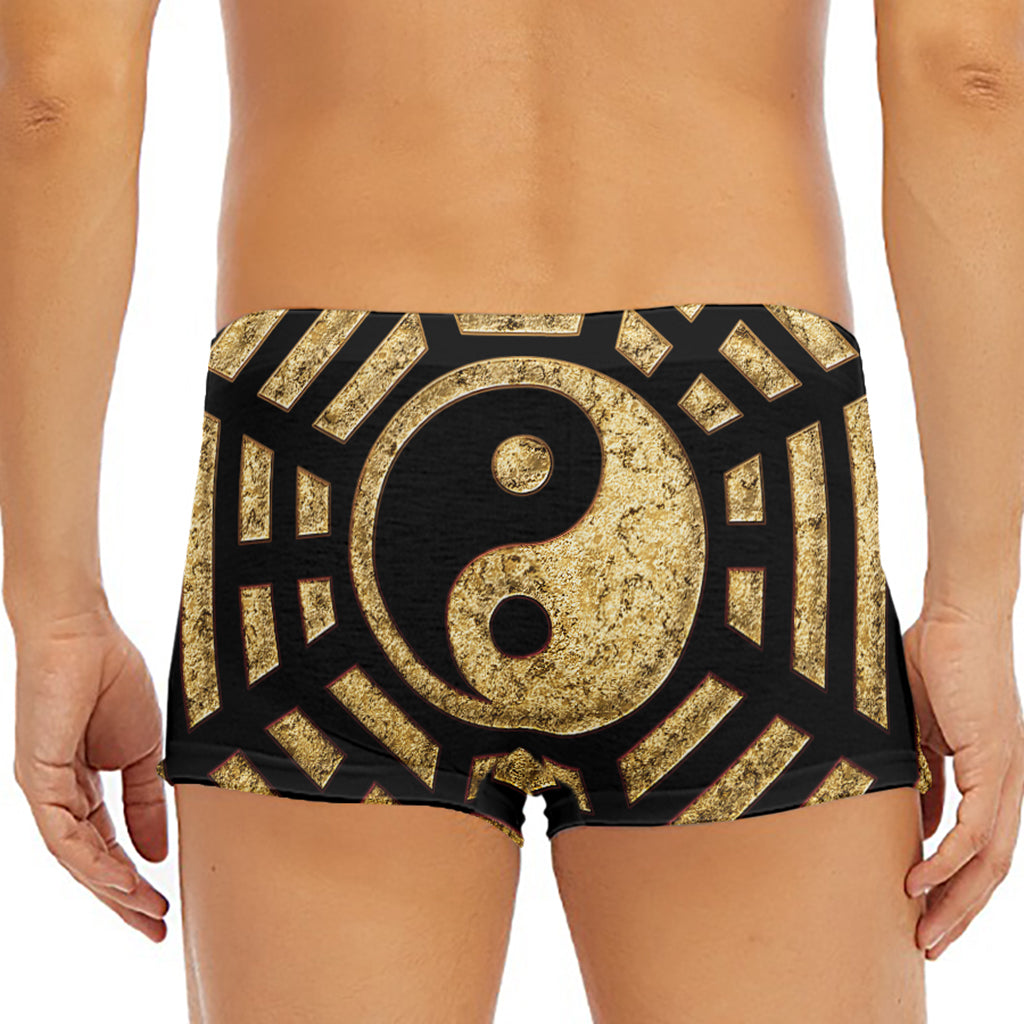 Gold Bagua Yin Yang Print Men's Short Boxer Briefs