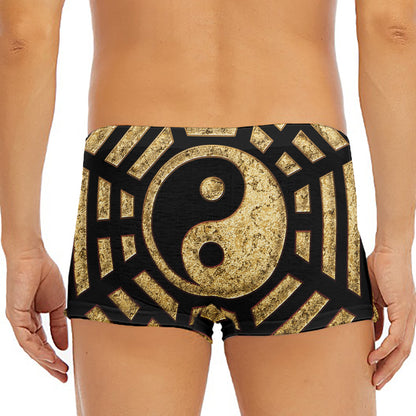 Gold Bagua Yin Yang Print Men's Short Boxer Briefs