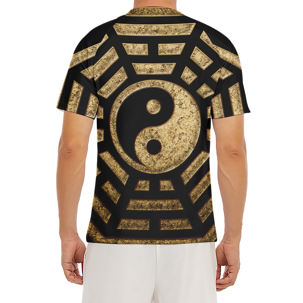 Gold Bagua Yin Yang Print Men's Short Sleeve Rash Guard