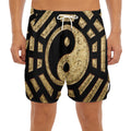 Gold Bagua Yin Yang Print Men's Split Running Shorts
