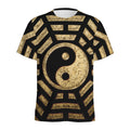 Gold Bagua Yin Yang Print Men's Athletic T-Shirt