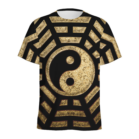 Gold Bagua Yin Yang Print Men's Sports T-Shirt