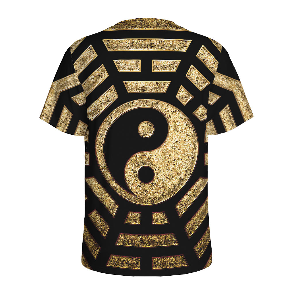 Gold Bagua Yin Yang Print Men's Sports T-Shirt