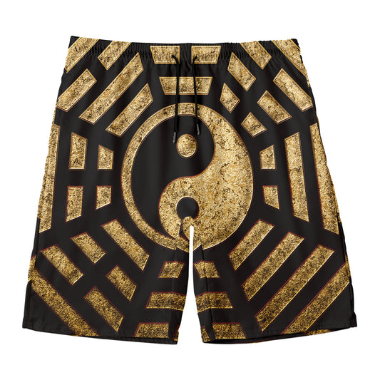 Gold Bagua Yin Yang Print Men's Swim Trunks