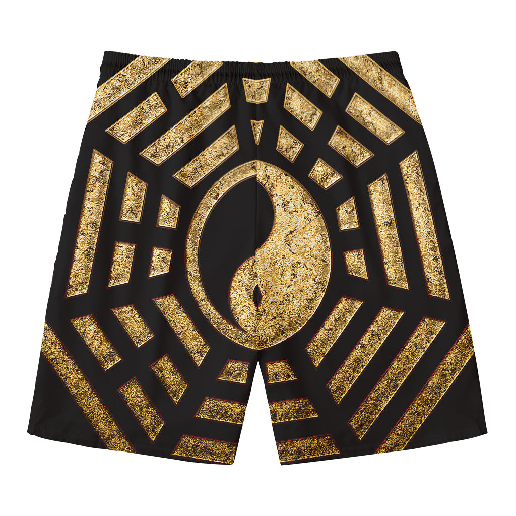 Gold Bagua Yin Yang Print Men's Swim Trunks