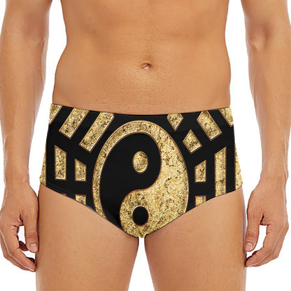 Gold Bagua Yin Yang Print Men's Triangle Swim Briefs