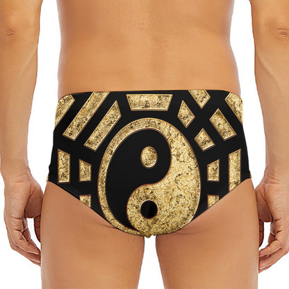 Gold Bagua Yin Yang Print Men's Triangle Swim Briefs