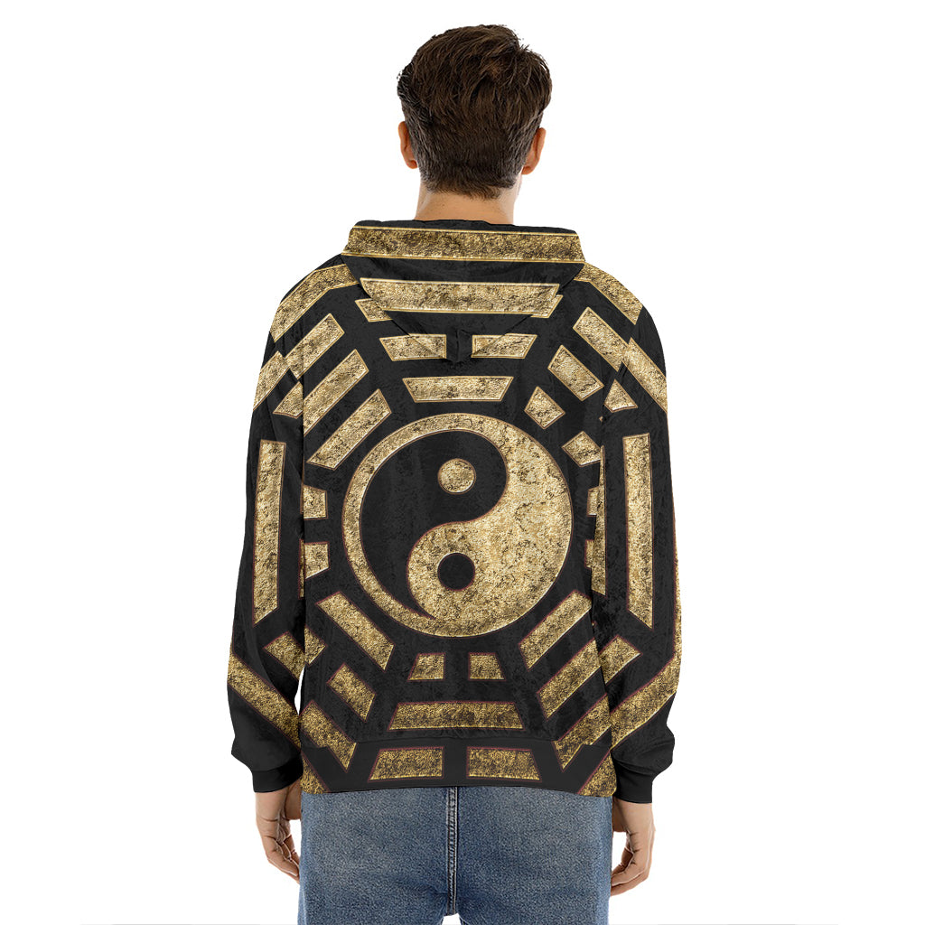 Gold Bagua Yin Yang Print Men's Velvet Pullover Hoodie