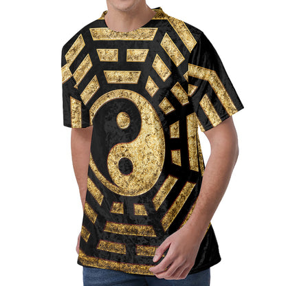 Gold Bagua Yin Yang Print Men's Velvet T-Shirt