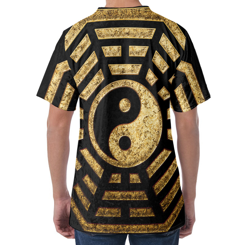 Gold Bagua Yin Yang Print Men's Velvet T-Shirt