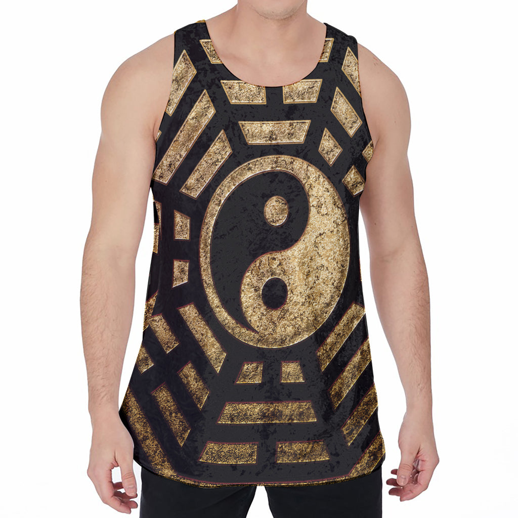 Gold Bagua Yin Yang Print Men's Velvet Tank Top