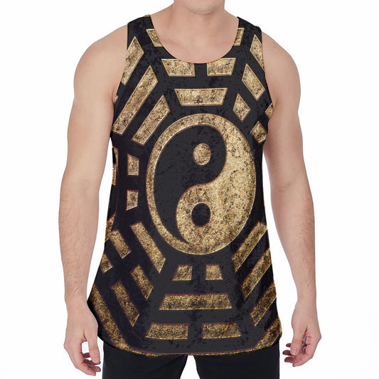 Gold Bagua Yin Yang Print Men's Velvet Tank Top