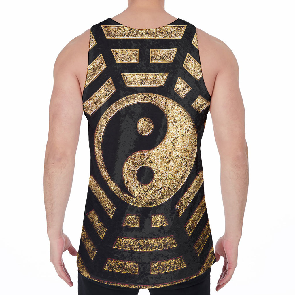 Gold Bagua Yin Yang Print Men's Velvet Tank Top