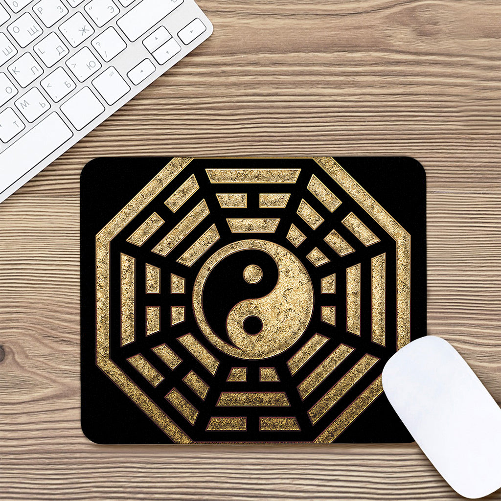 Gold Bagua Yin Yang Print Mouse Pad