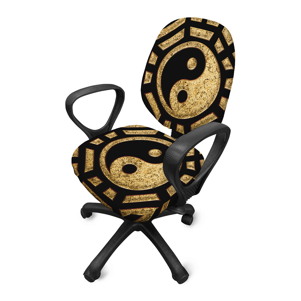 Gold Bagua Yin Yang Print Office Chair Cover