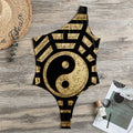 Gold Bagua Yin Yang Print One Shoulder Bodysuit