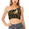 Gold Bagua Yin Yang Print One Shoulder Crop Top