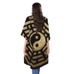 Gold Bagua Yin Yang Print Open Front Beach Cover Up