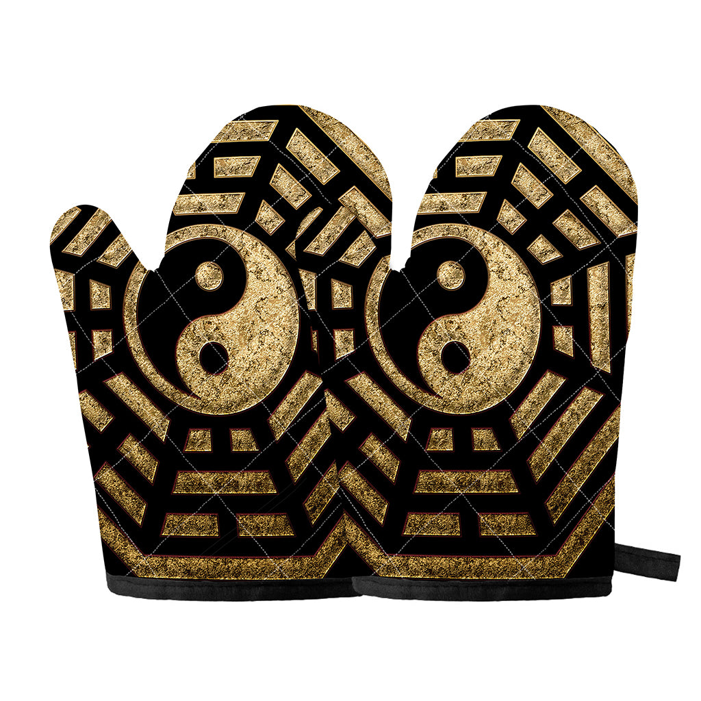 Gold Bagua Yin Yang Print Oven Mitts