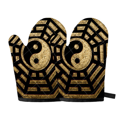 Gold Bagua Yin Yang Print Oven Mitts