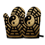 Gold Bagua Yin Yang Print Oven Mitts