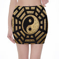 Gold Bagua Yin Yang Print Pencil Mini Skirt