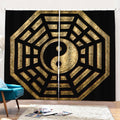 Gold Bagua Yin Yang Print Pencil Pleat Curtains