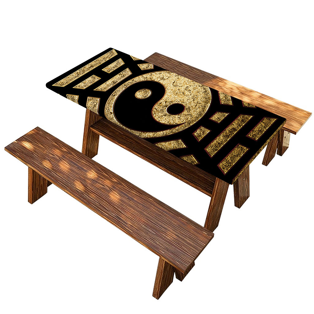 Gold Bagua Yin Yang Print Picnic Table Cover
