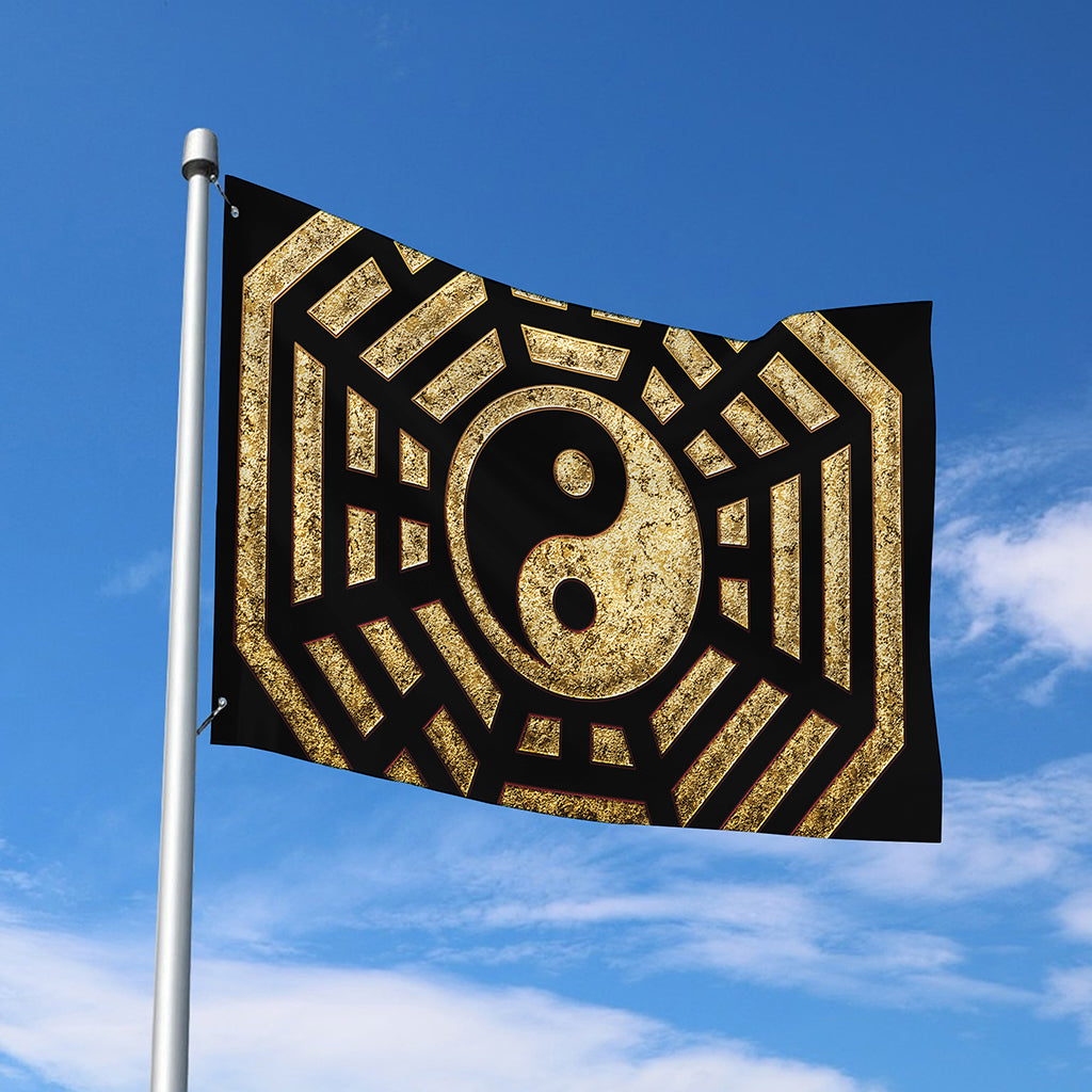 Gold Bagua Yin Yang Print Polyester Flag