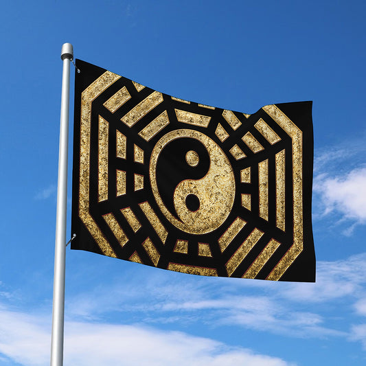 Gold Bagua Yin Yang Print Polyester Flag