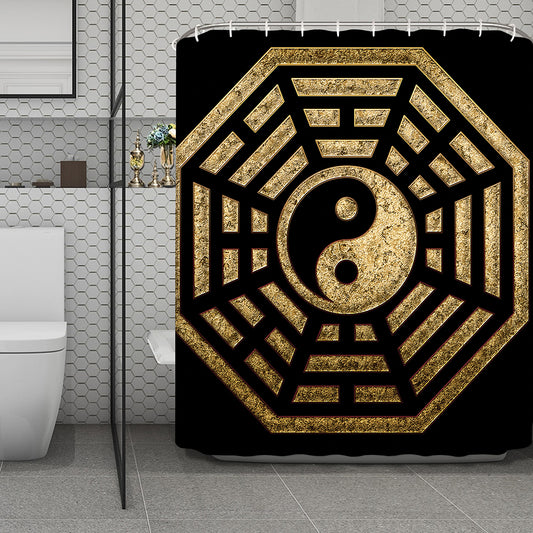 Gold Bagua Yin Yang Print Polyester Shower Curtain