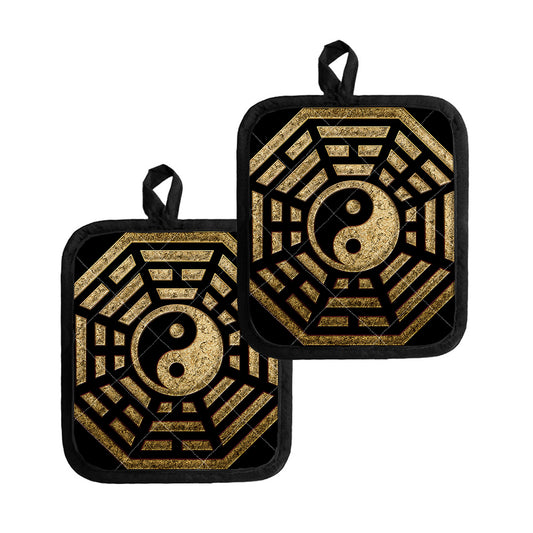 Gold Bagua Yin Yang Print Pot Holders