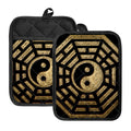 Gold Bagua Yin Yang Print Pot Holders With Pocket