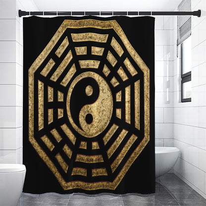 Gold Bagua Yin Yang Print Premium Shower Curtain