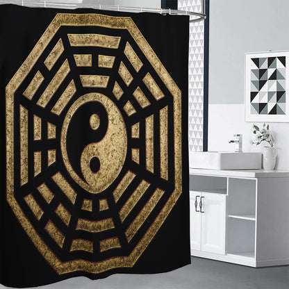 Gold Bagua Yin Yang Print Premium Shower Curtain
