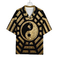 Gold Bagua Yin Yang Print Rayon Hawaiian Shirt