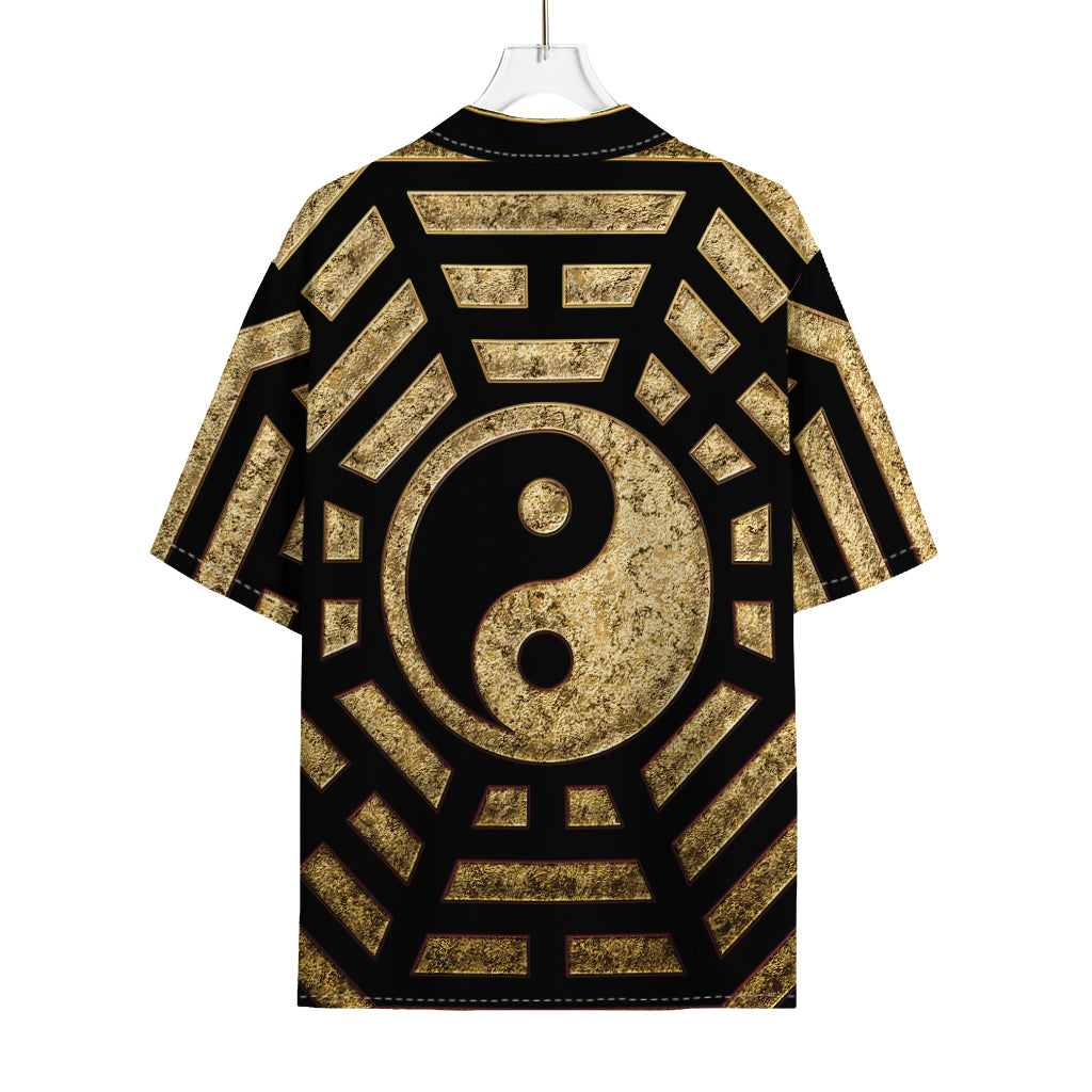 Gold Bagua Yin Yang Print Rayon Hawaiian Shirt