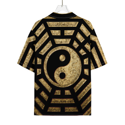 Gold Bagua Yin Yang Print Rayon Hawaiian Shirt